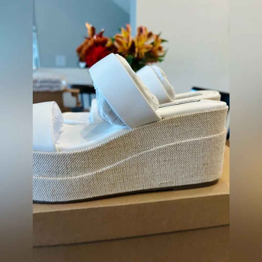 Steve Madden White Leather Platform Slide Sandals Size 9